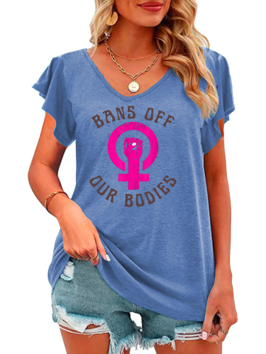 Bans Off Our Bodies T Shirt, Girl Women Protest Shirt of Bans Off Our Bodies ,V Neck Relaxed Fit Ruffle Sleeve T Shirt For Women