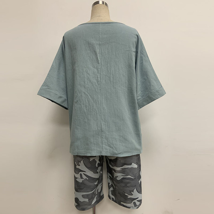 Cotton Linen Shirt & Pants Relaxed Fit S-5XL Relax Fit Pants & Short Solid Sleeve Shirt Suit Cotton Linen Two-piece Matching Set