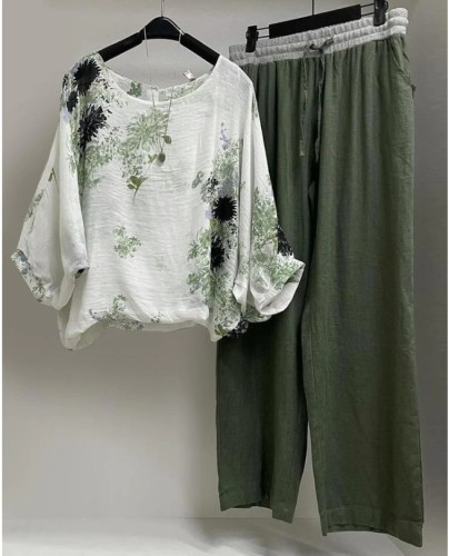 Women Cotton Linen Tank Shirt & Pants Relaxed Fit S-5XL Loose Solid Color Pants & Flora Short Shirt  Cotton Linen Two-piece Matching Set
