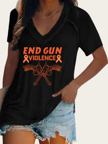End Gun Violence V Neck Short Sleeve T-Shirt
