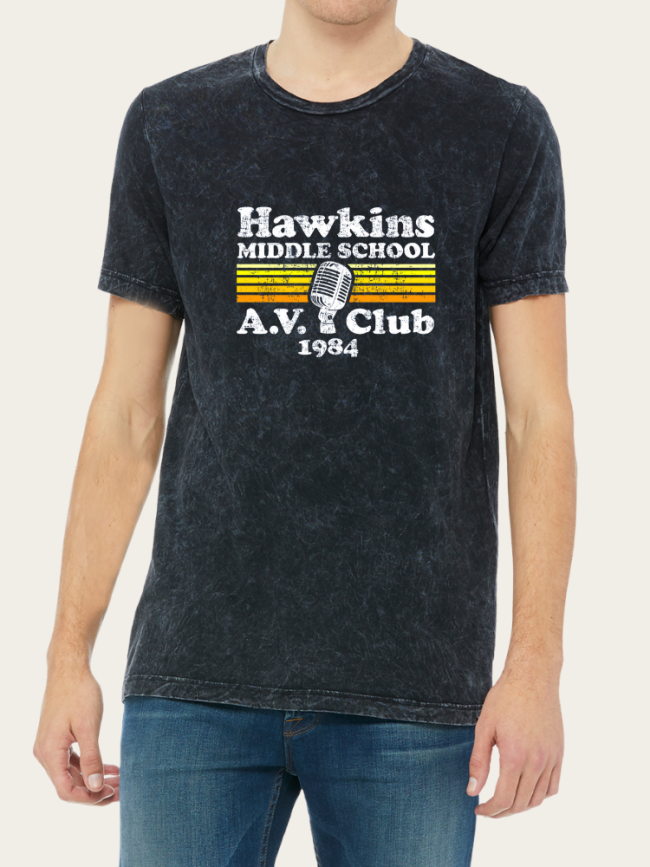 Hawkins Middle School A.V. Club 1984 Funny Word Tee For Youth Cotton Wased Vintage Print Tee
