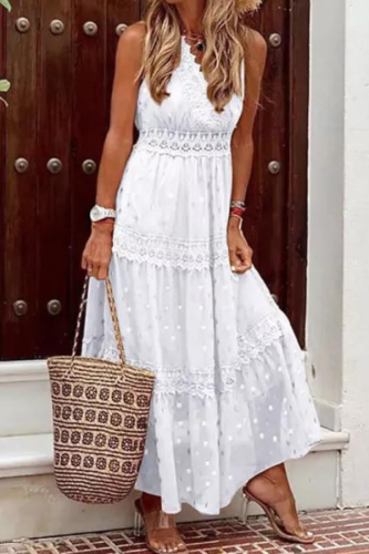 Women's Sleeveless Solid Color Lace Panel Dress