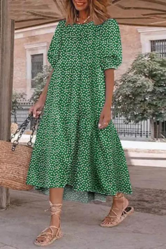 Women's Ruffled Patchwork Print Midi Dress