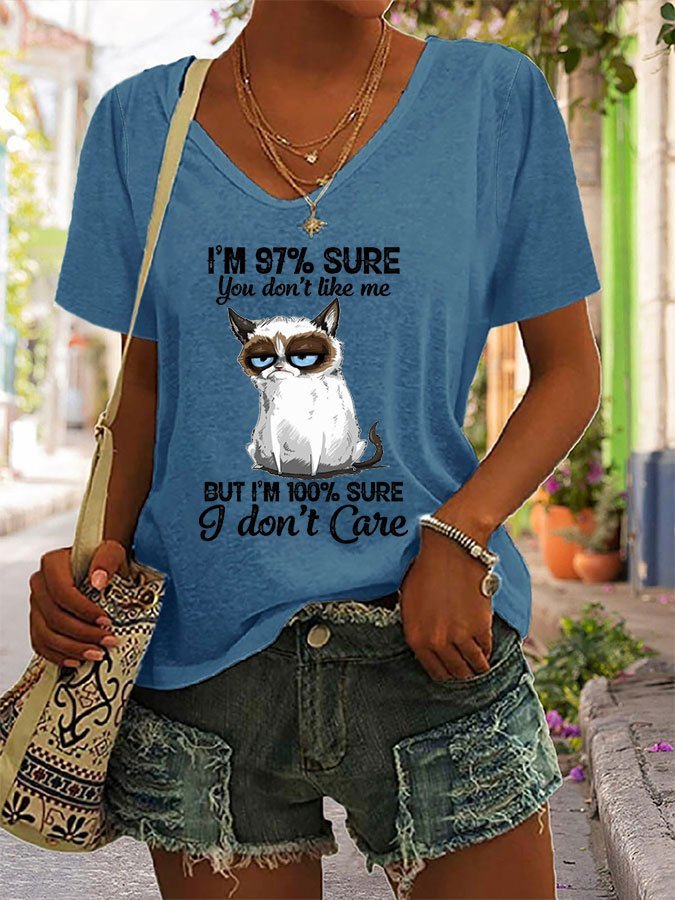 I Don't Care Cat Print T-Shirt