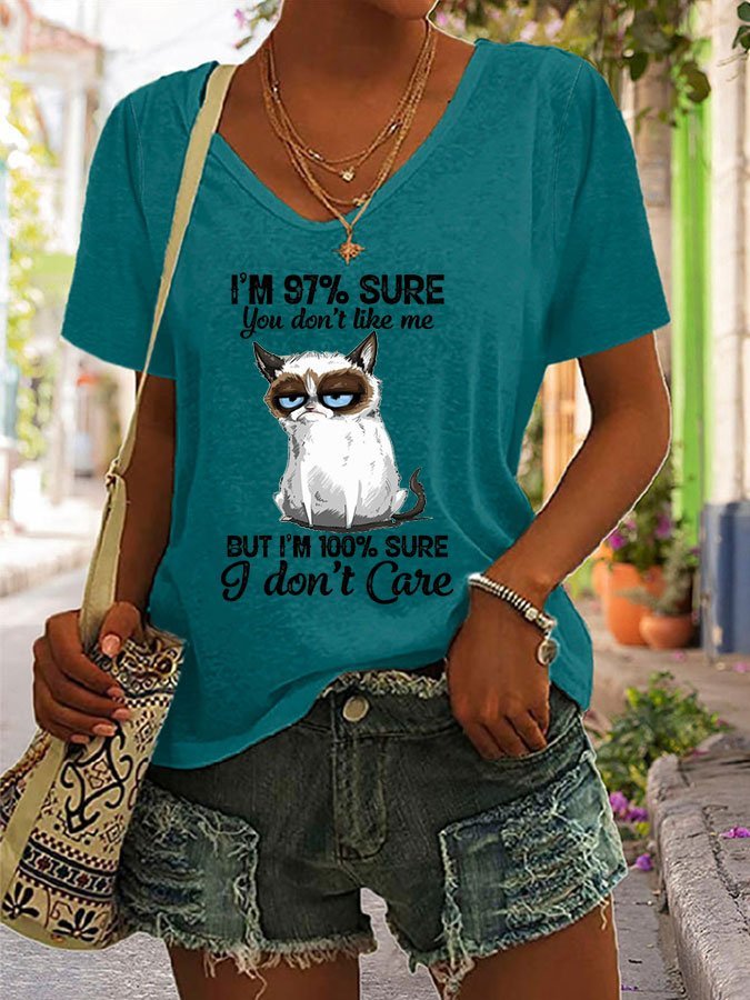 I Don't Care Cat Print T-Shirt