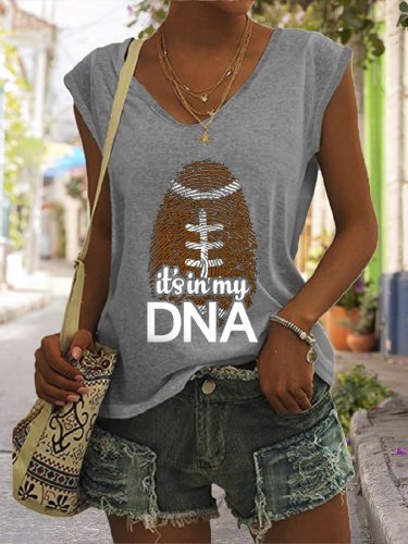 Women's American Football It's In My DNA Fingerprint Printed Sleeveless T-Shirt