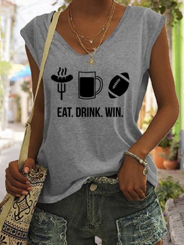 Women's Eat Drink Win American Football Print Sleeveless T-Shirt