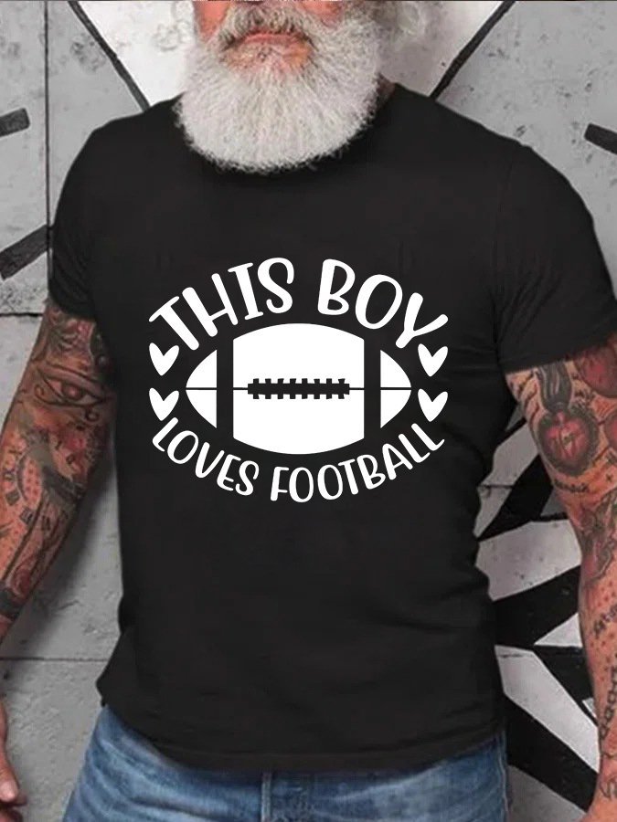 Men's Casual This Boy Loves Football Print T-Shirt
