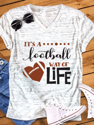Women's V-Neck Snowflake Rugby IT'S A FOOTBALL WAY OF LIFE Print T-Shirt