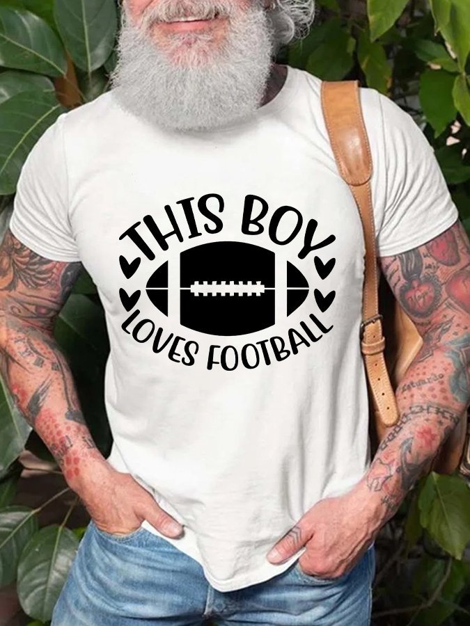 Men's Casual This Boy Loves Football Print T-Shirt