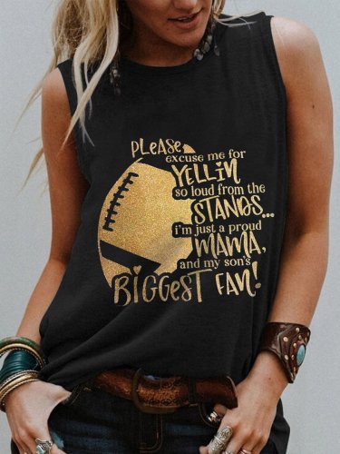 Women's I'm Just Proud Mama, And My Son's Biggest Fan! Rugby Print Vest