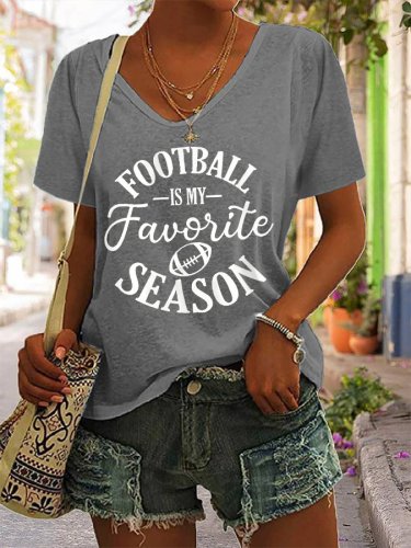 Women's Football Is My Favorite Season Casual V-Neck Tee