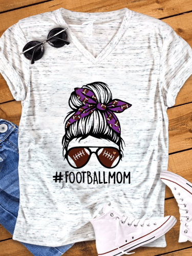 Women's V-Neck Snowflake Dot FOOTBALL MOM Print T-Shirt