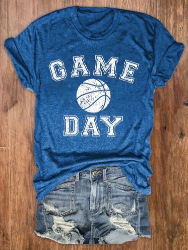 Women's Game Day Basketball Print Crew Neck T-Shirt