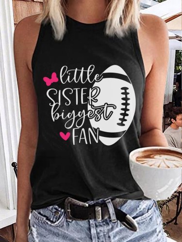 Women's Little Sister Biggest Fan Heart Bow Print Tank Top