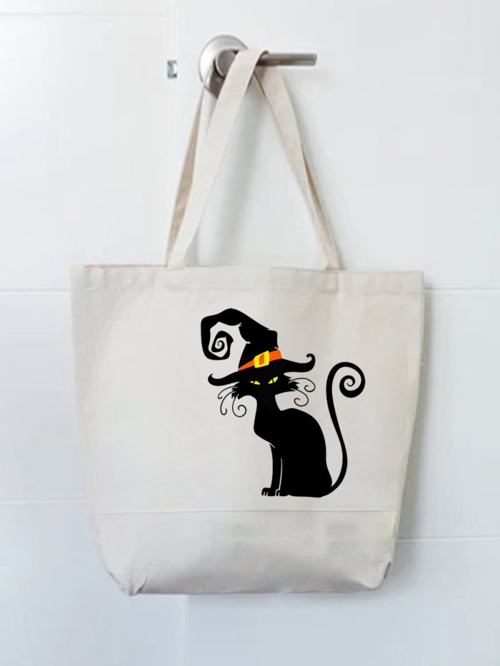 Halloween Cat Graphic Shopping Totes