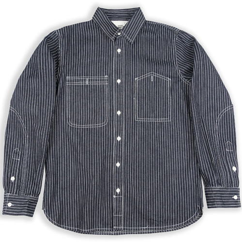 Men's Cotton Vertical Black & White Stripe Shirt Thickened Denim Jacket  Denim Jacket For Fishing,Hunting,Outdoor,Work Suit