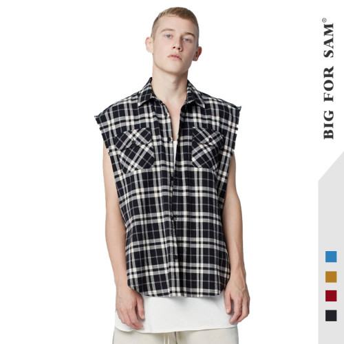 New Hip Hop Plaid Shirt Vintage Cotton Zipper Camisole Men's Shirt Men's Direct Supply