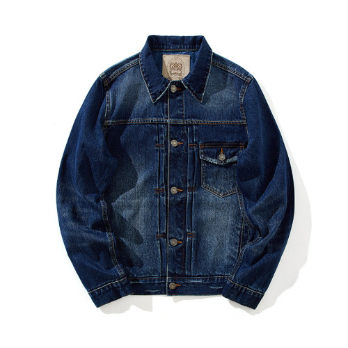 Men's Denim Jacket Dark Blue Washed Vintage Jacket   Workwear Retro Selvedge Jacket
