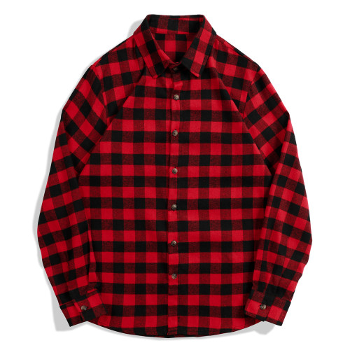 Men's Vintage Dyed Red Plaid Long Sleeve Shirt  Red Color Plaid Causal Work Wear Long Sleeve Plaid Shirt