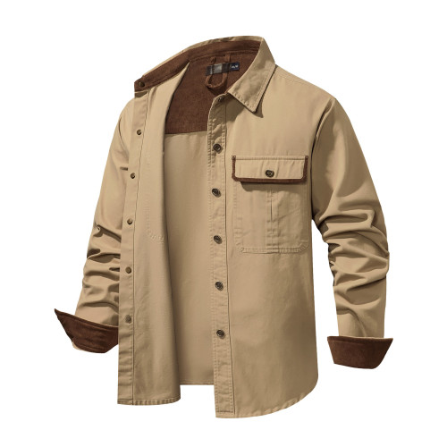 Men's Loose Stitched Corduroy Washed Cotton Shirt Oversize Metal Button Long Sleeve Shirt