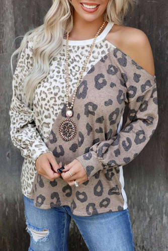 Women Leopard stitched  sweater Fall Winter Outfit women's round neck loose women's sweater
