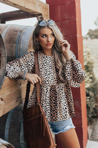 Women Cheetah Print Brown Color Leopard Long Sleeve Shirt Plus Size Loose Fall Winter Outfit Shirt