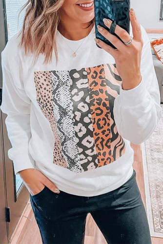 Women Multicolor Leopard Print Sweatshirt Fall Winter Outfit Long Sleeve Sweatshirt