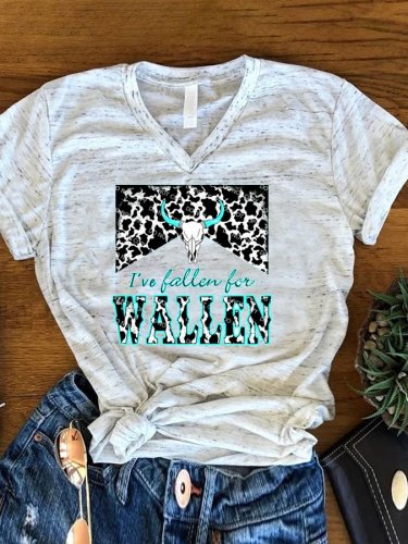 Women's Fallen For Wallen Print V-Neck T-Shirt