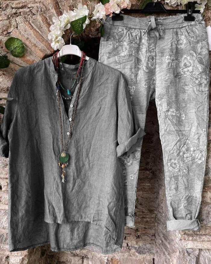 Cotton Blended Casual Shirt Suits Two-Piece Suit