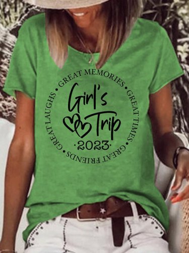 Casual Printed Letter Girl's Trip 2023 Shift Shirts & Tops