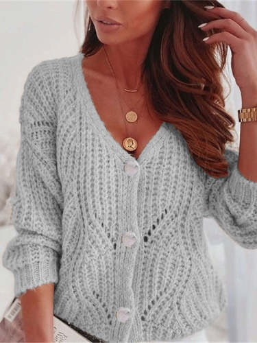 Women's Sweaters Loose V-Neck Button Knit Sweater