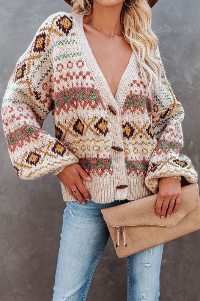 Women's Loose Sweater Cardigan V Neck Boho Knit Cardigan Sweater