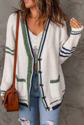 Women's Sweater Cardigan Striped Button Front Cardigan with Pockets