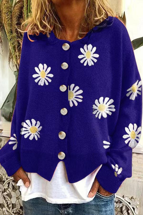 Women's Sweater Floral Pattern Single Breasted Knit Cardigan Sweater