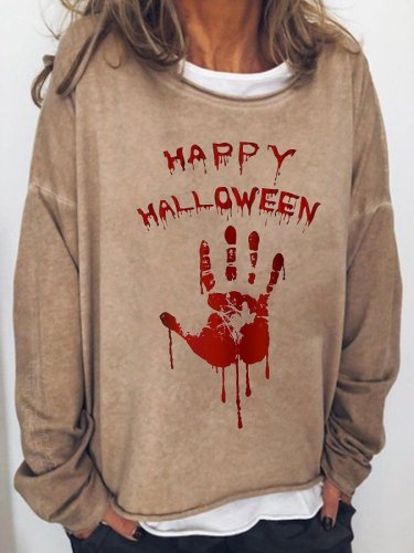 Women's Bloody Happy Halloween Print Casual Long Sleeve T-Shirt