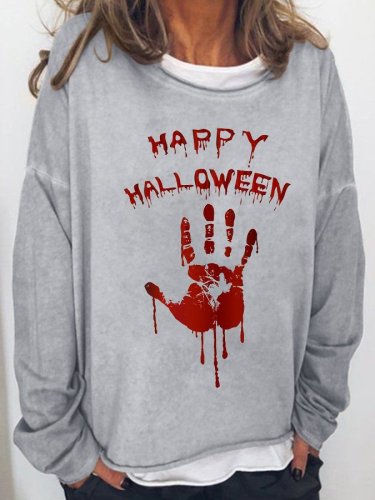 Women's Bloody Happy Halloween Print Casual Long Sleeve T-Shirt