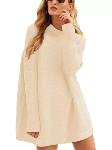 Women's Casual Turtleneck Batwing Sleeve Loose Sweater Solid Knit Tunic Sweaters High Collar Pullover Knitwear