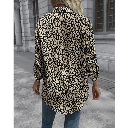 Womens Leopard Print Tunic Blouse Single Breasted Cardigan Button DownTop Blouse Over 50 Women Fashion