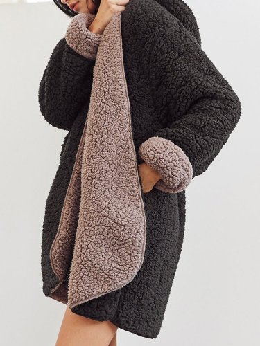 Women's Coats Loose Plush Reversible Hooded Warm Coats