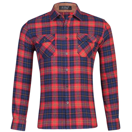 Men's Black & Red Flannels Cotton Brushed Plaid Shirt Oversize Long Sleeve Plaid Shirts Ture US Size