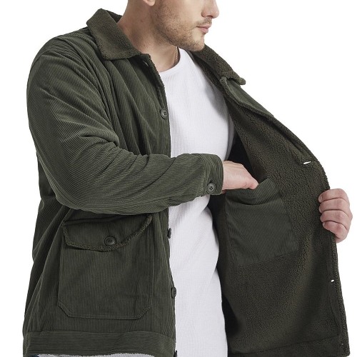 Men's Army Green Corduroy Jacket  For Men Dutton Ranch Thickened Polyester Sherpa Turndown Collar Jacket Coat