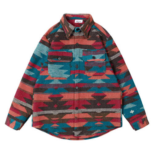Men's Easy Fit Blue Red Aztec Geometric Jacket Shirt Dress Lilke Dutton Stone Ranch West  Cowboy Style