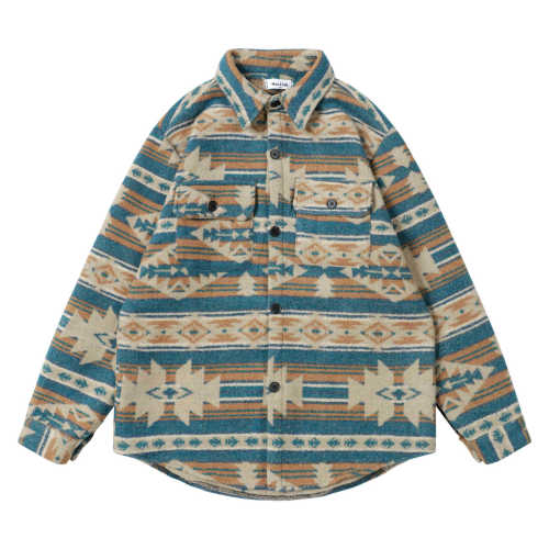 Men's Easy Fit Blue Aztec Geometric Jacket Shirt Dress Lilke Dutton Stone Ranch West  Cowboy Style