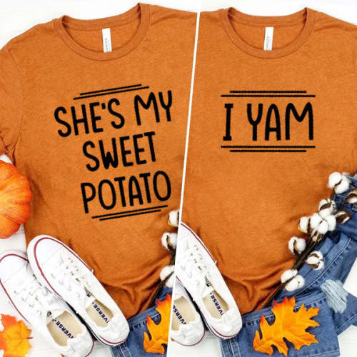 Couples Orange She's My Sweet Potato I Yam Matching T-shirts For Thanksgiving, Christmas Gifts
