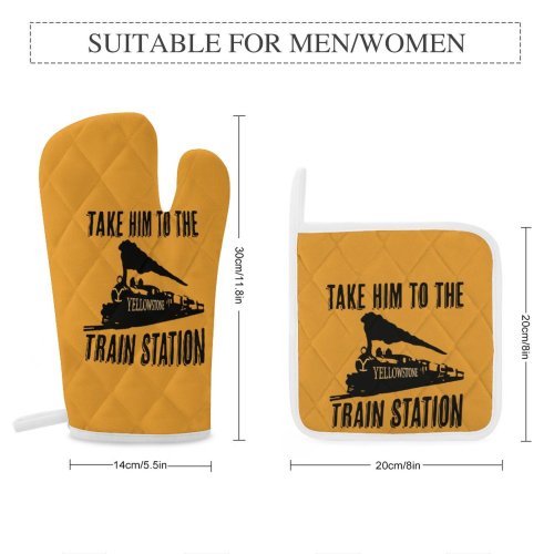 Take him to train station Print Women/Men Oven Mitts and Pot Holders Sets Great Gifts for Y stone Rip Ranch TV Series Fans