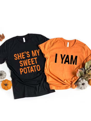 Couples Matching Sets She's My Sweet Potato I Yam Cotton T-shirt For Thanksgiving,Christmas Days Gifts