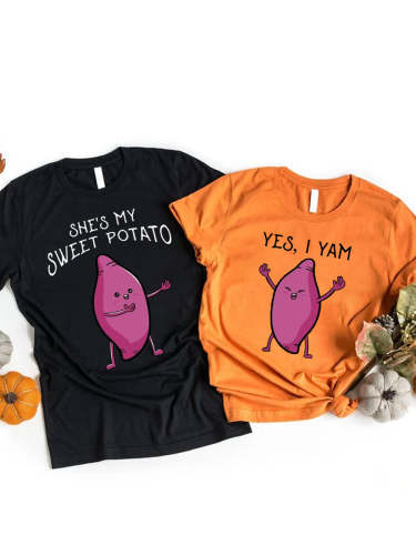 Couples Black & Orange She's My Sweet Potato I Yam T-shirt For Thanksgiving, Christmas Gifts