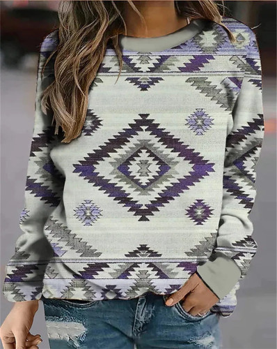 Women's Western Sweatshirt Aztec Geometric Print Crew Neck Sweatshirt