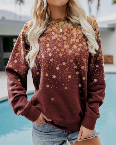 Women's Sweatshirt Polka Dot Starry Print Long Sleeve Crew Neck Sweatshirt